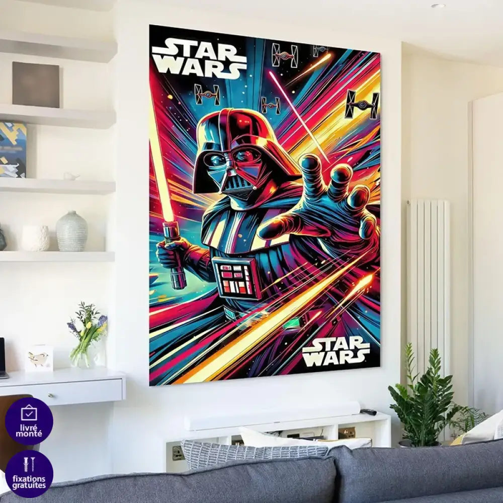 Tableau star wars vaisseaux TIE et Dark Vador, ambiance pop art