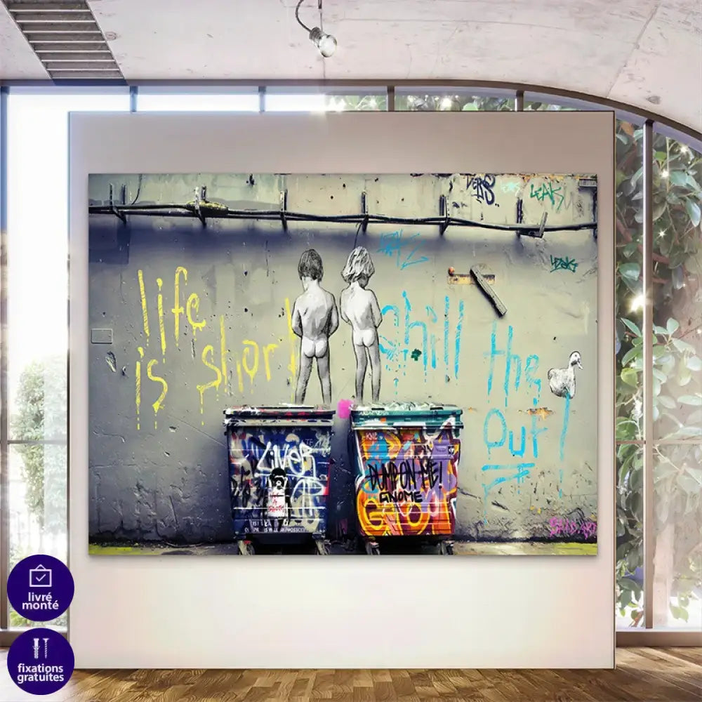 Déco moderne inspirée de Banksy avec message humoristique