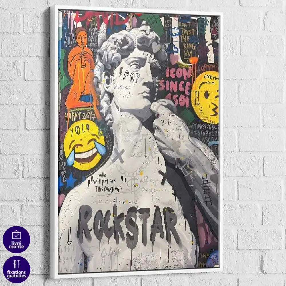 Tableau Street Art David Revisité 40x60cm / Cadre Blanc Tableau Street art