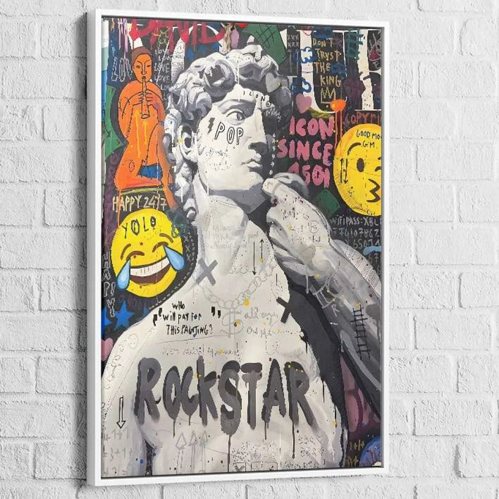 Tableau Street Art David Revisité 40x60cm / Cadre Blanc Tableau Street art