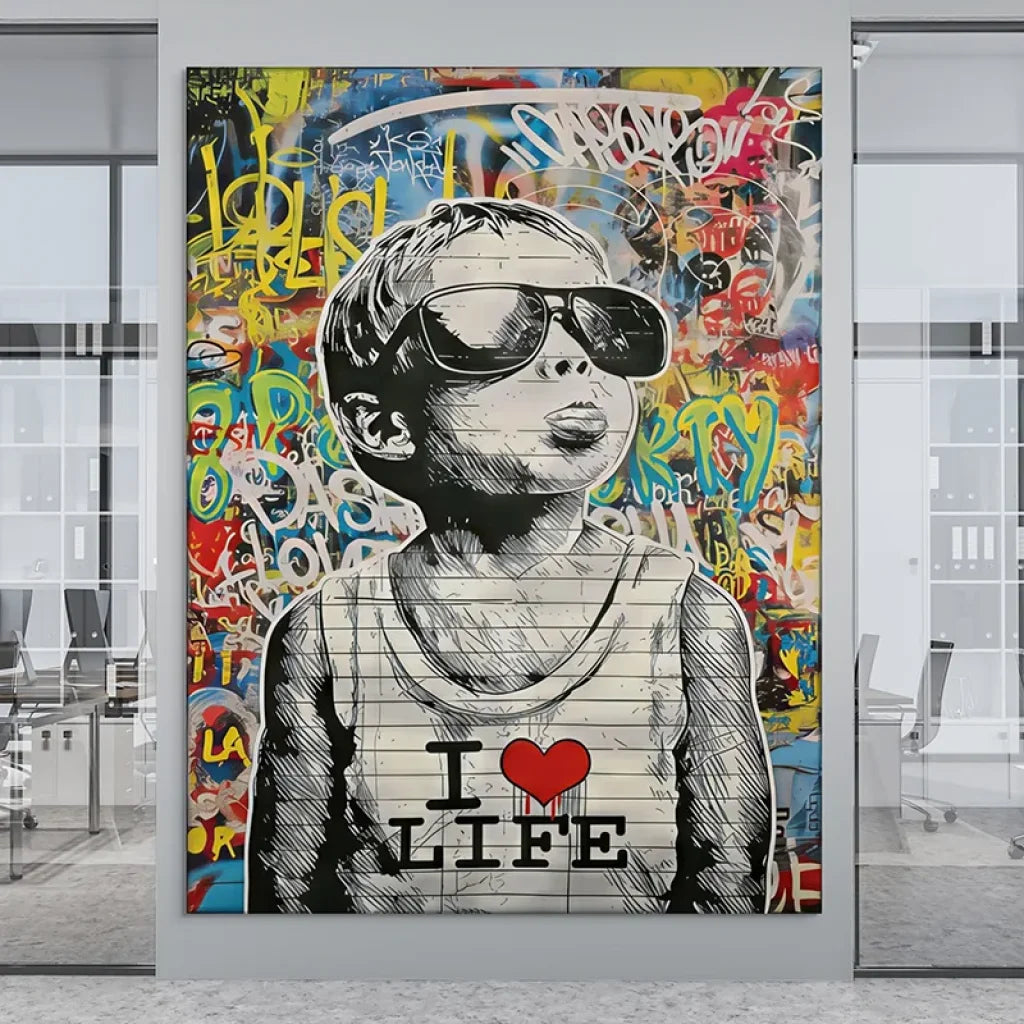 Tableau street art grand format XXL I Love Life art contemporain