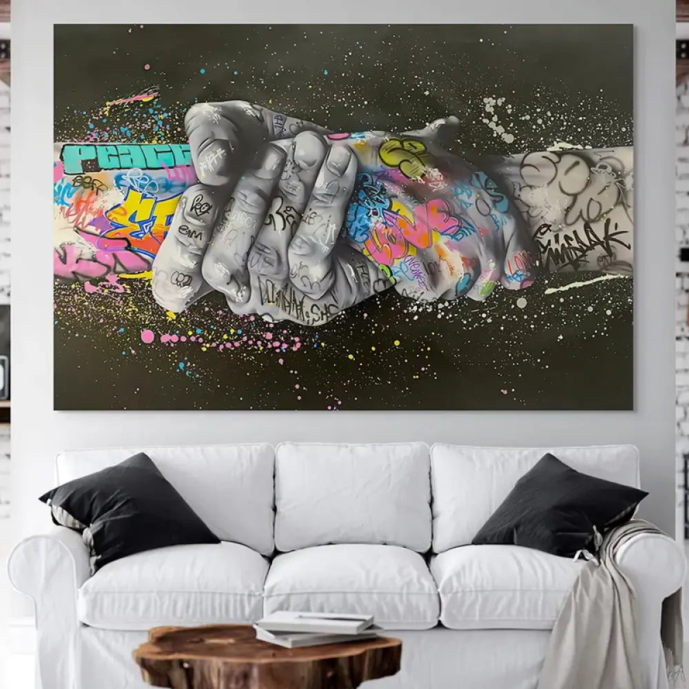 tableau street art mains graffiti sur fond noir