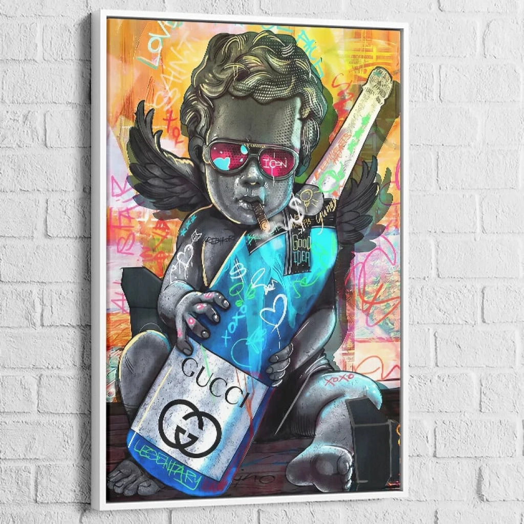 Art mural moderne mélangeant luxe, humour et street art provocant