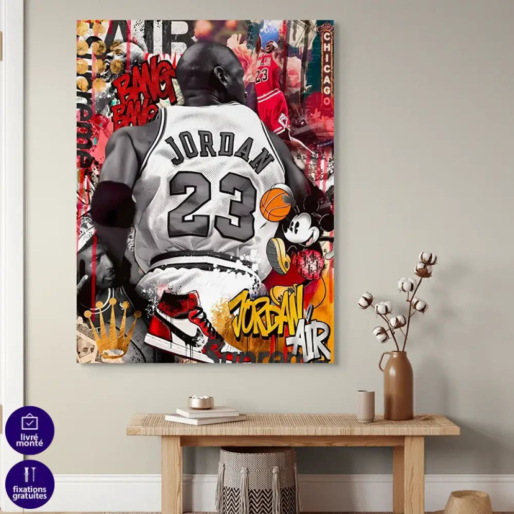 Décoration murale basket Jordan 23, rouge noir blanc, ambiance Chicago
