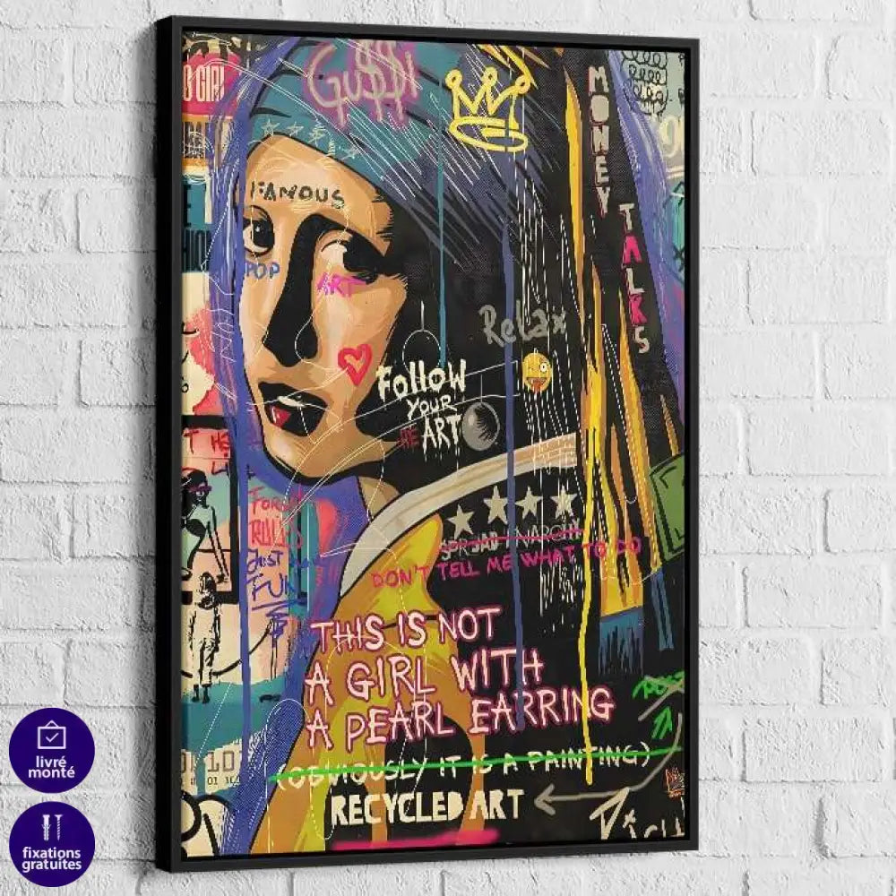 Tableau Street Art Mosaïque Pop Culture 40x60cm / Cadre Noir Tableau Street art