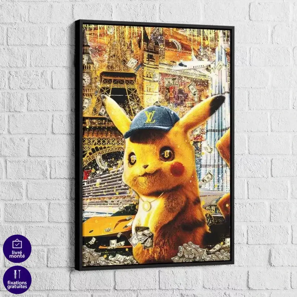 Tableau Street Art Pikachu Bit coin - Montableaudeco