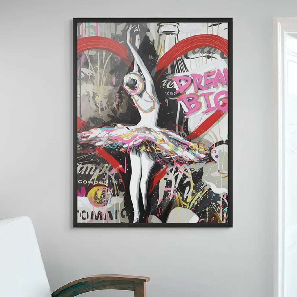 tableau graffiti femme en mouvement