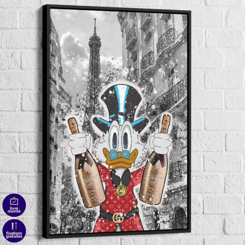 Tableau Street Art Rich Duck in Paris 40x60cm / Cadre Noir Tableau Street Art