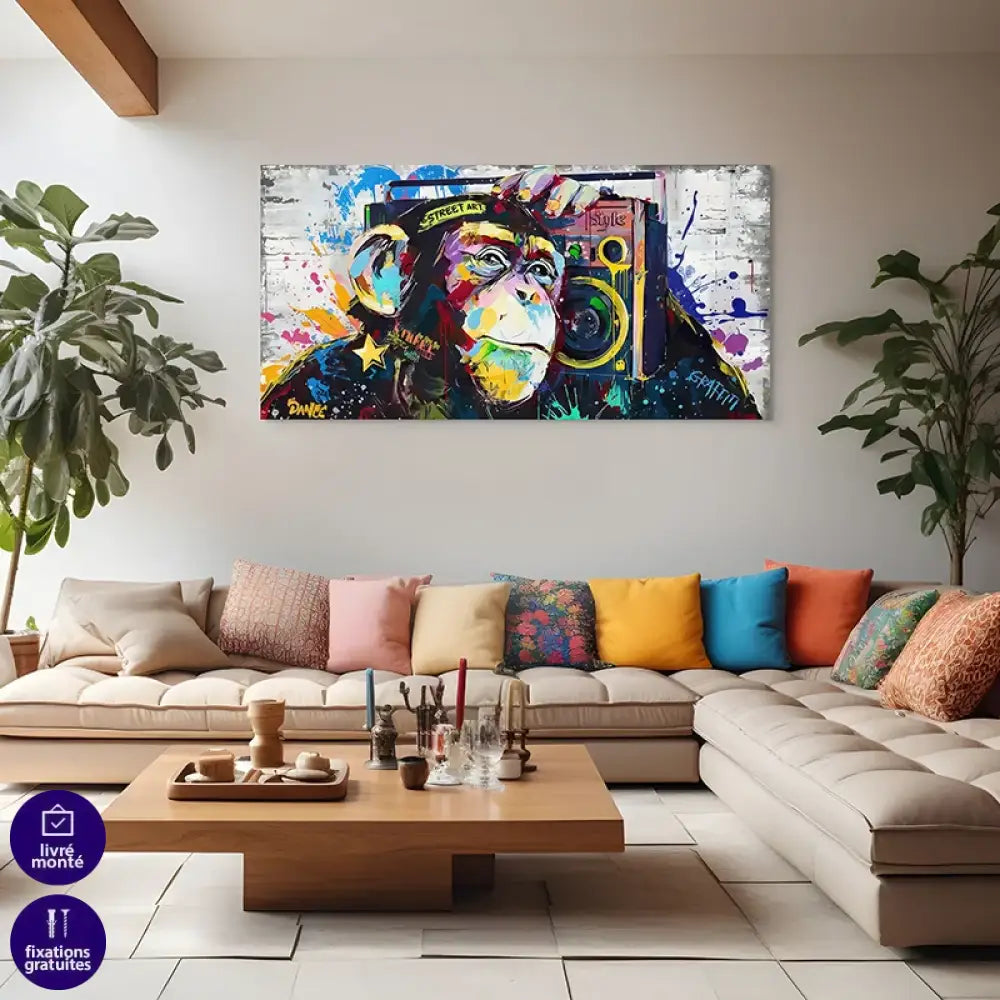 tableau singe boombox art moderne