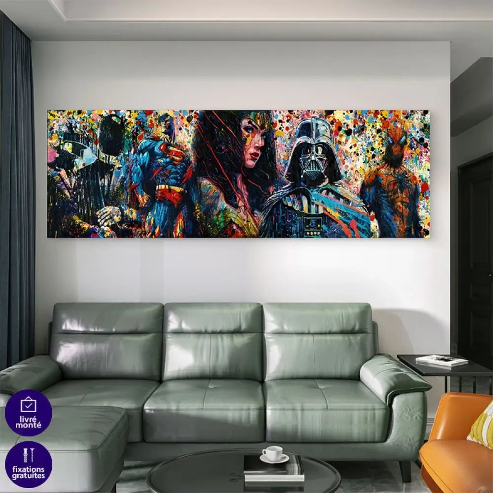 Impression artistique de super-héros en style street art multicolore