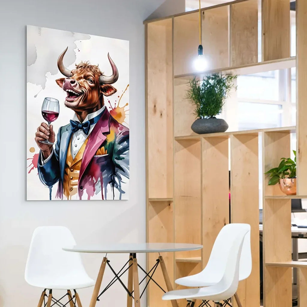 Tableau Taureau Dandy – Verre de Vin Pop Art