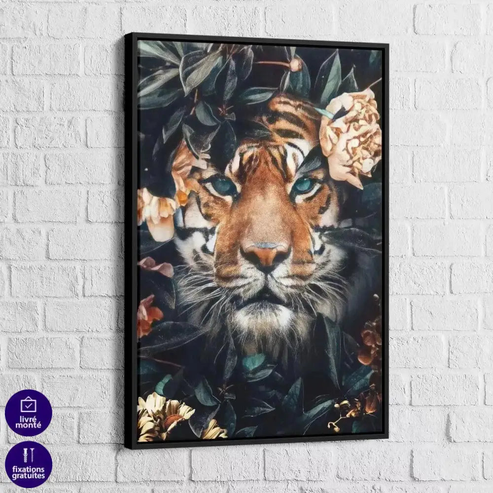 Tableau Tigre et Fleurs - Montableaudeco