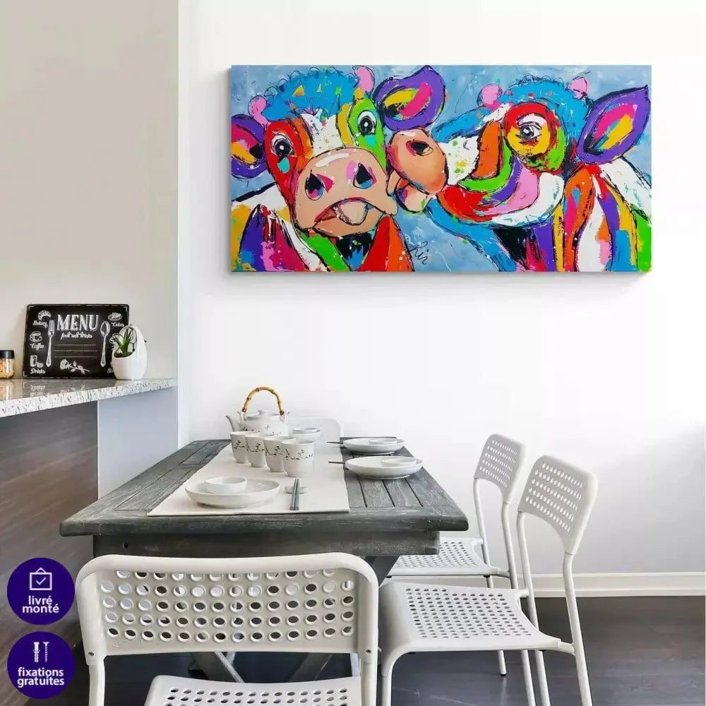 Tableau Vache Colorée Le Kiss - Montableaudeco