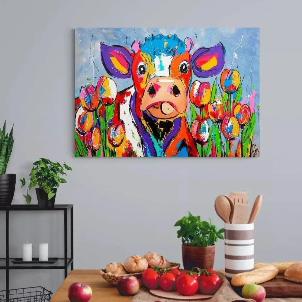 Tableau Vache Colorée Le Printemps - Montableaudeco