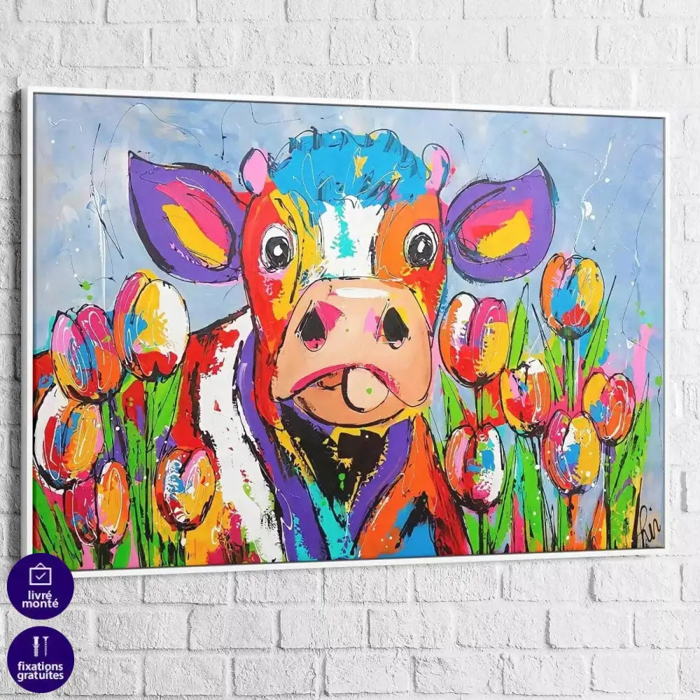 Tableau Vache Colorée Le Printemps - Montableaudeco
