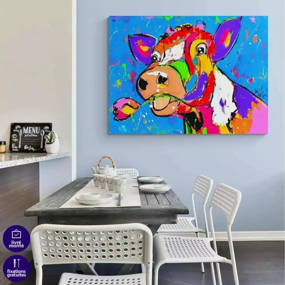 Tableau Vache Colorée Tulipe - Montableaudeco