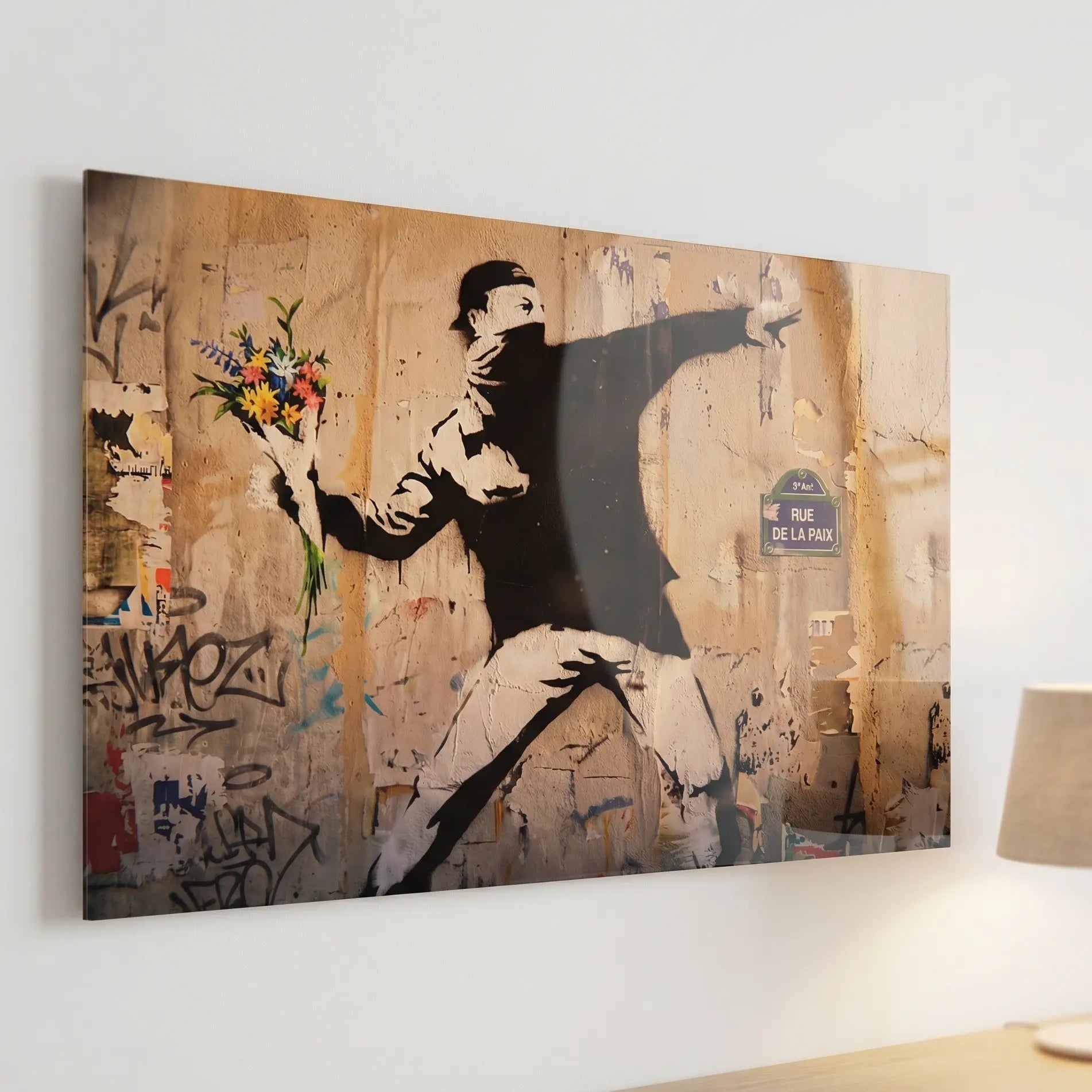 tableau banksy street art en plexiglas finition brillante