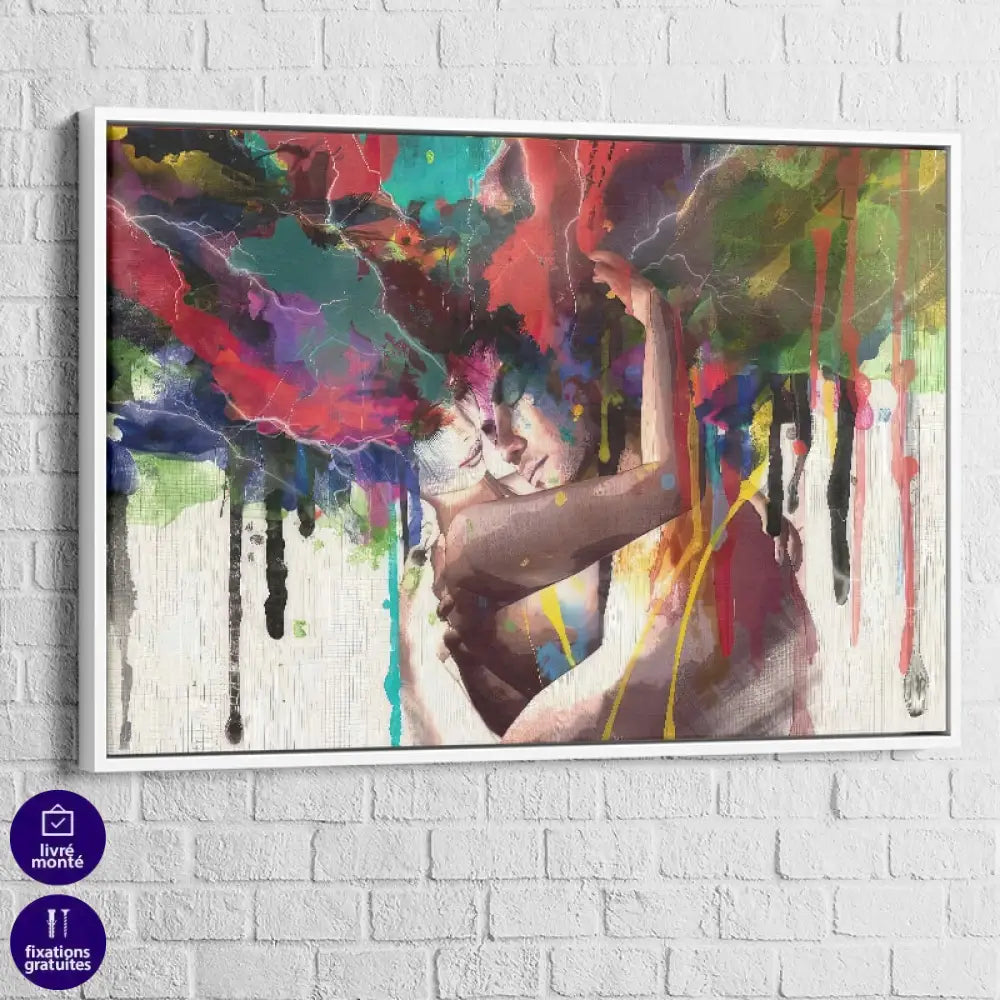 Tableaux Moderne le couple Amoureux 75x100cm / Cadre Blanc Toile Imprimée