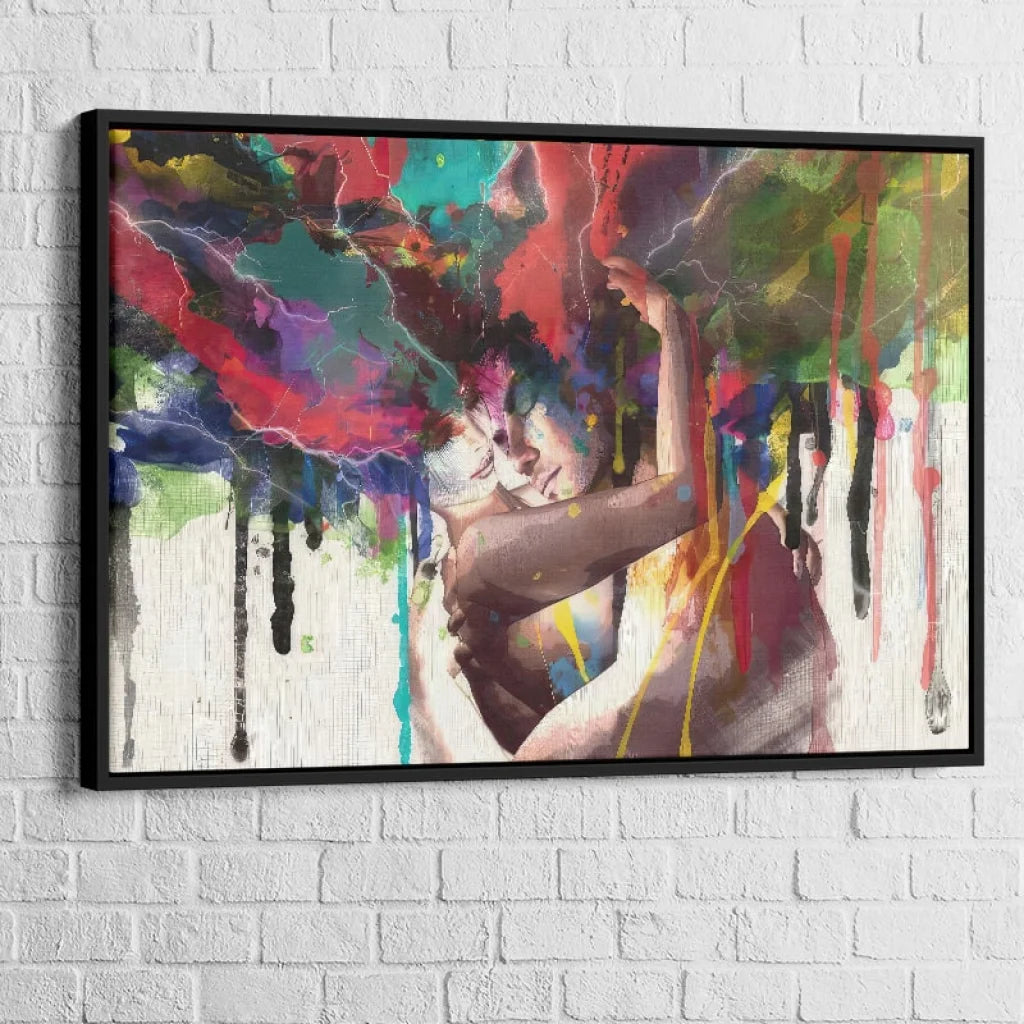Tableaux Moderne le couple Amoureux 75x100cm / Cadre Noir Toile Imprimée