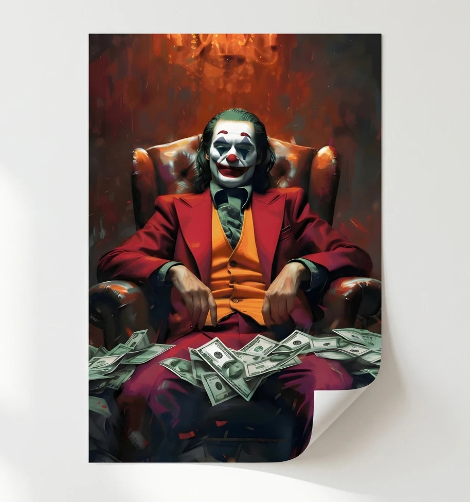 Affiche sans cadre Joker Clown Riche, poster street art tendance