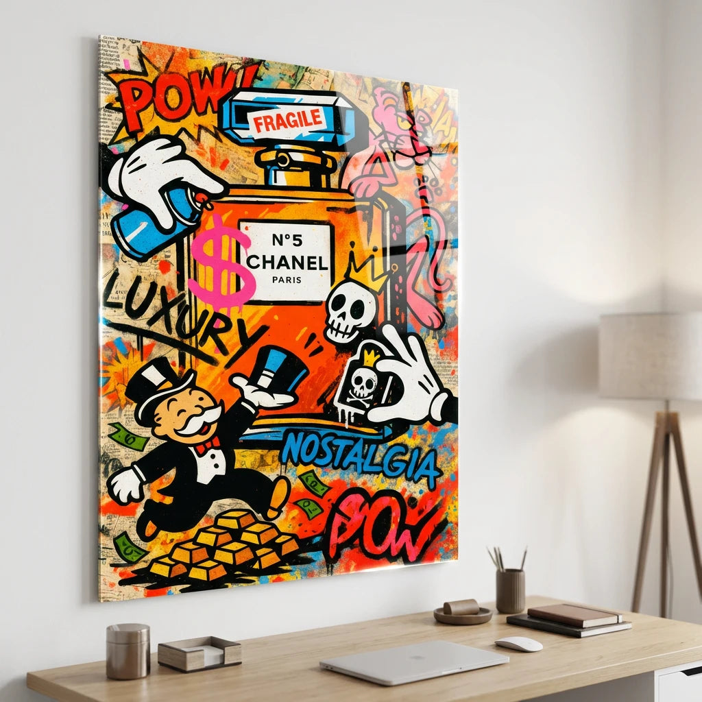 Décoration murale pop art Chanel Paris, couleurs vives et esprit urbain
