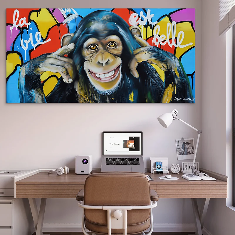 Singe rigolo street art sur tableau mural design

