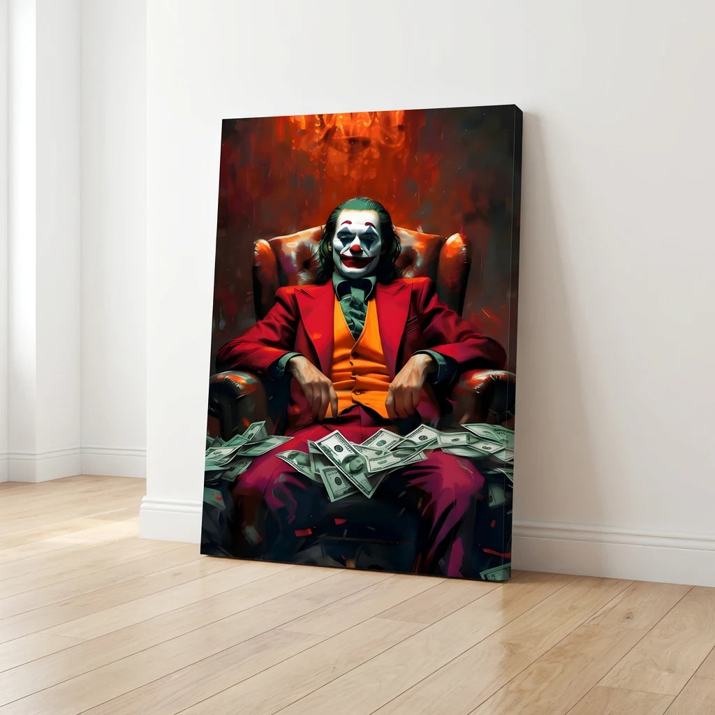 Tableau Joker Clown Riche pop art, décoration murale style gangster chic