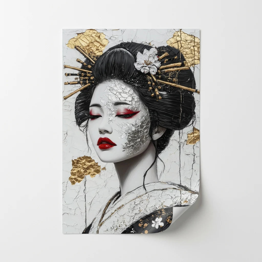 Tableau artistique geisha moderne style minimaliste japonais