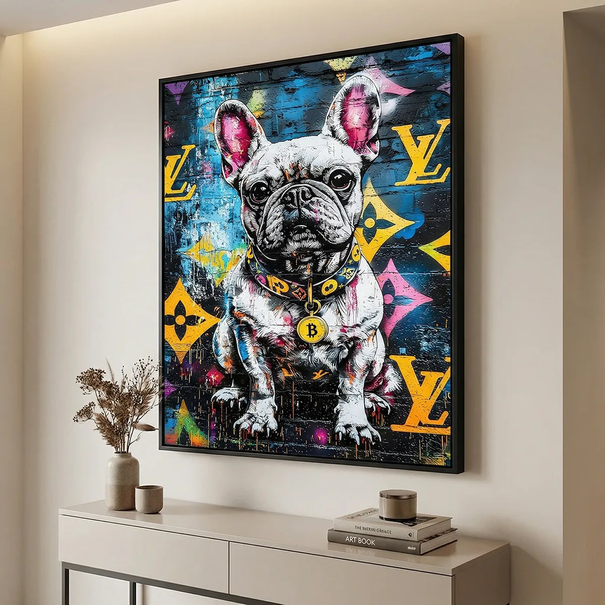 Tableau bouledogue français pop art graffiti coloré décoration murale moderne