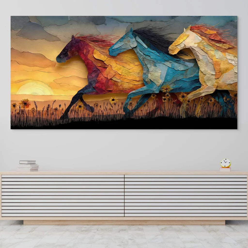 Tableau chevaux contemporain idéal pour décoration de chambre ou salon