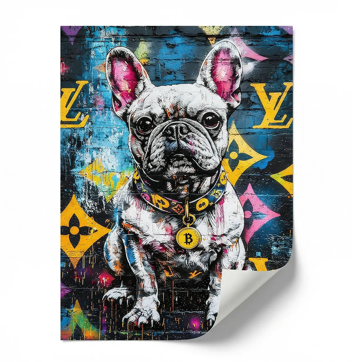 Tableau chien pop art bouledogue français couleurs vives style street art