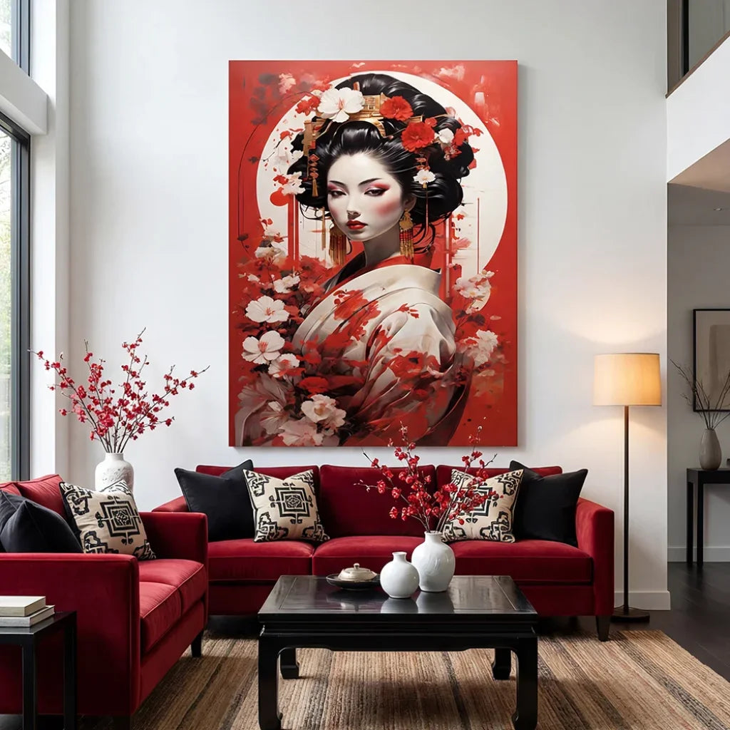 Tableau femme japonaise style geisha design contemporain