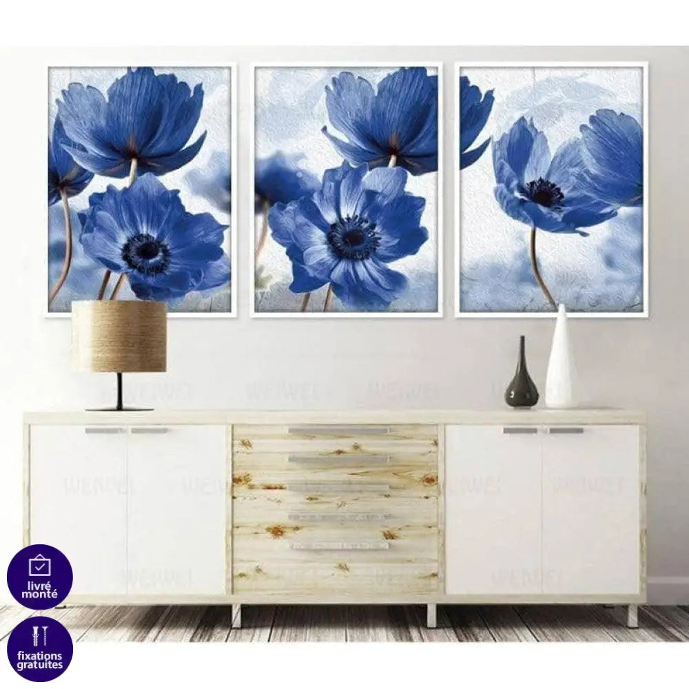 Affiche Fleur Bleue 3 Parties - Montableaudeco