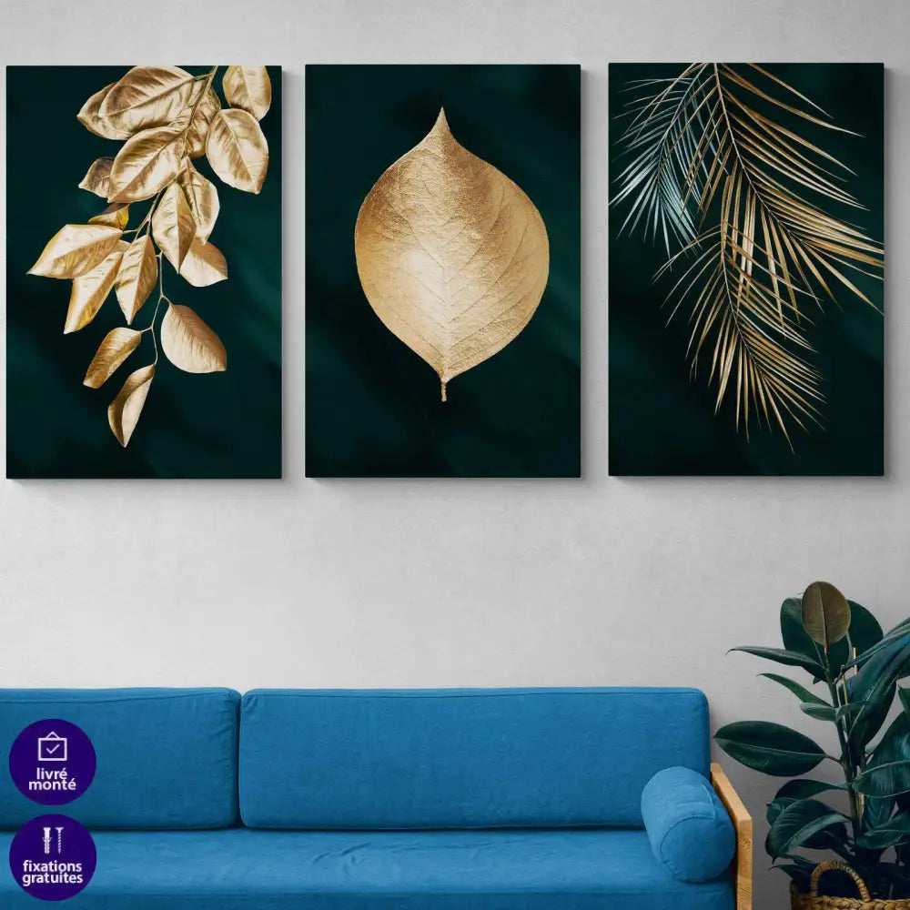 Les feuilles dorées Ensemble 3 pièces - Montableaudeco