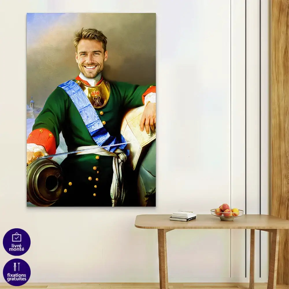 Portrait personnalisé costume napoléonien homme souriant

