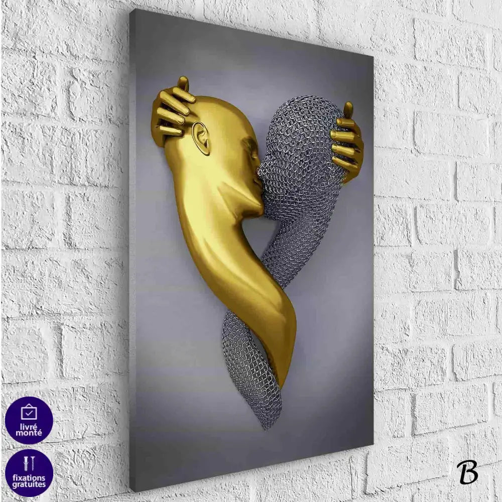 Tableau 3D Un Amour Gris et Or - Montableaudeco
