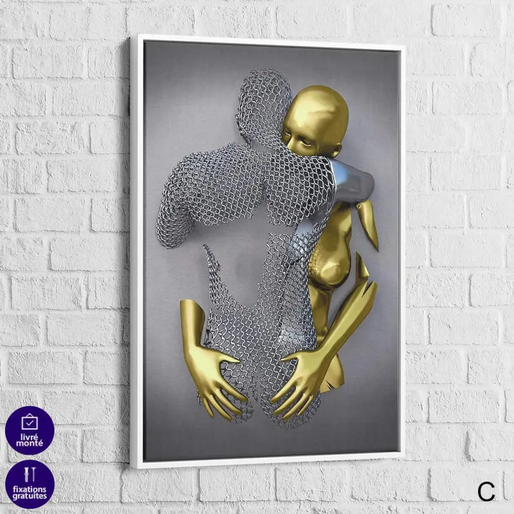 Tableau 3D Un Amour Gris et Or - Montableaudeco