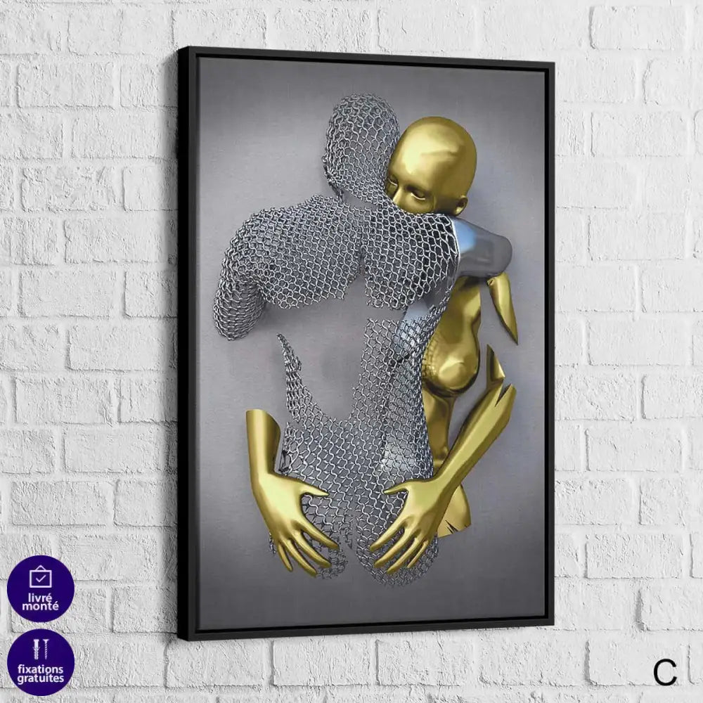 Tableau 3D Un Amour Gris et Or - Montableaudeco