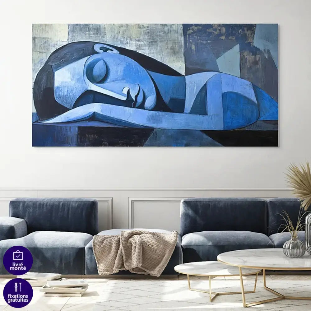 Tableau abstrait bleu style Picasso – déco murale salon qualité galerie