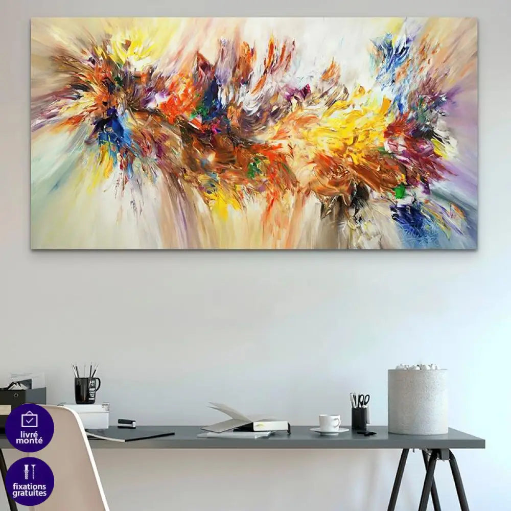 Grand format XXL tableau abstrait dynamique effet peinture en mouvement