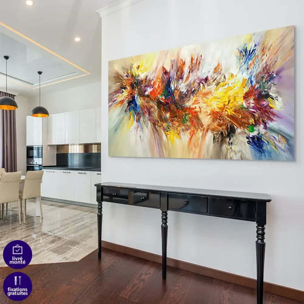 Tableau abstrait Explosion couleurs vives pour salon moderne