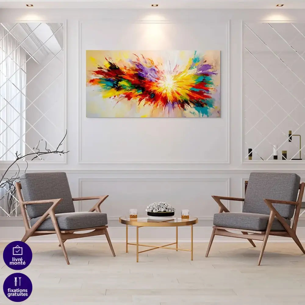 Tableau abstrait contemporain lumineux avec effet peinture au couteau