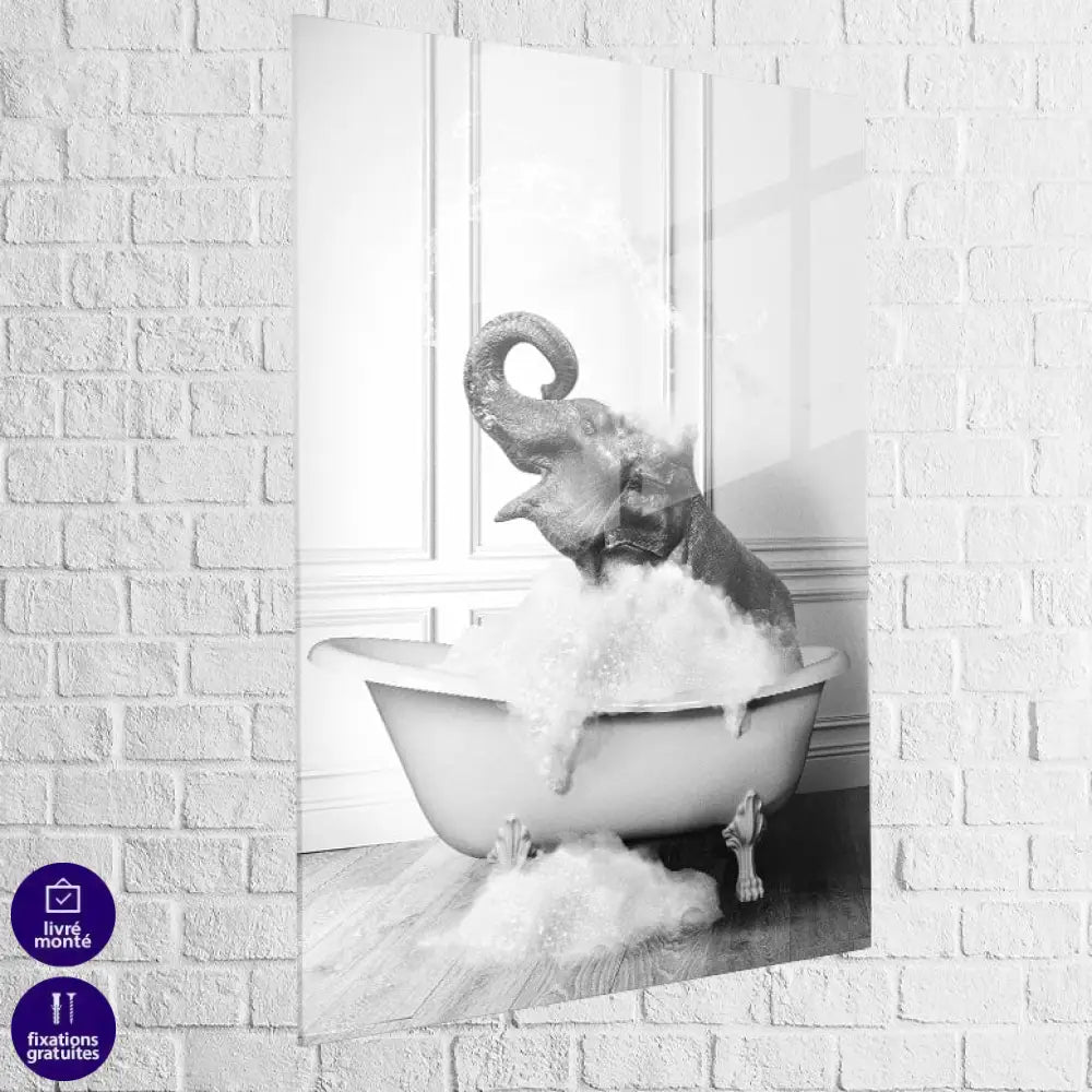 Tableau Animaux Le Bain de La Girafe et de L’Eléphant 40x60cm / Éléphant / Plexiglas Tableau Animaux