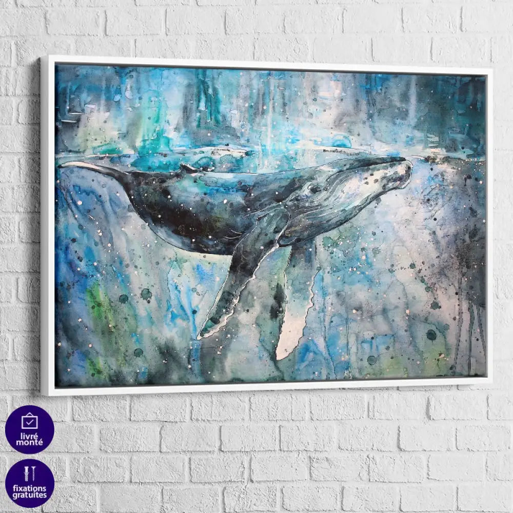 Tableau Baleine Bleu 40x60cm / Cadre Blanc Tableau Mer