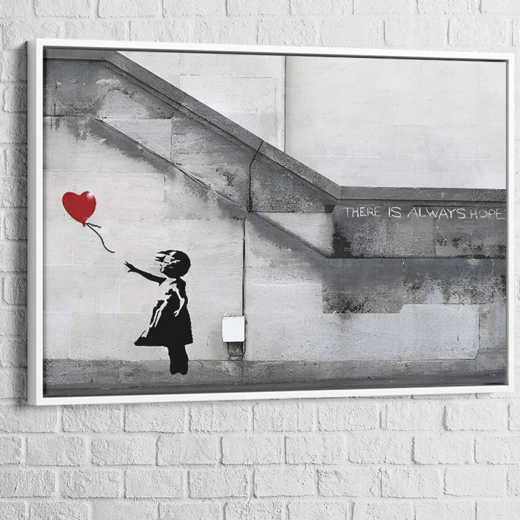 Tableau Banksy La Fille au Ballon Rouge 40x60cm / Cadre Blanc Tableau Banksy