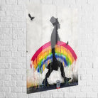 Tableau Banksy – Marcheur à l’Arc-en-Ciel en plexiglas brillant