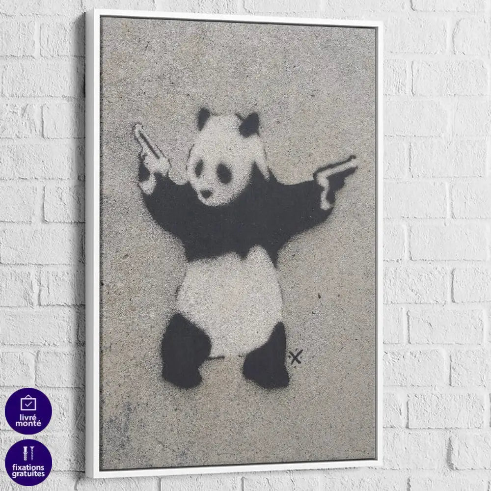 Tableau Banksy Panda With Guns 40x60cm / Cadre Blanc Tableau Banksy