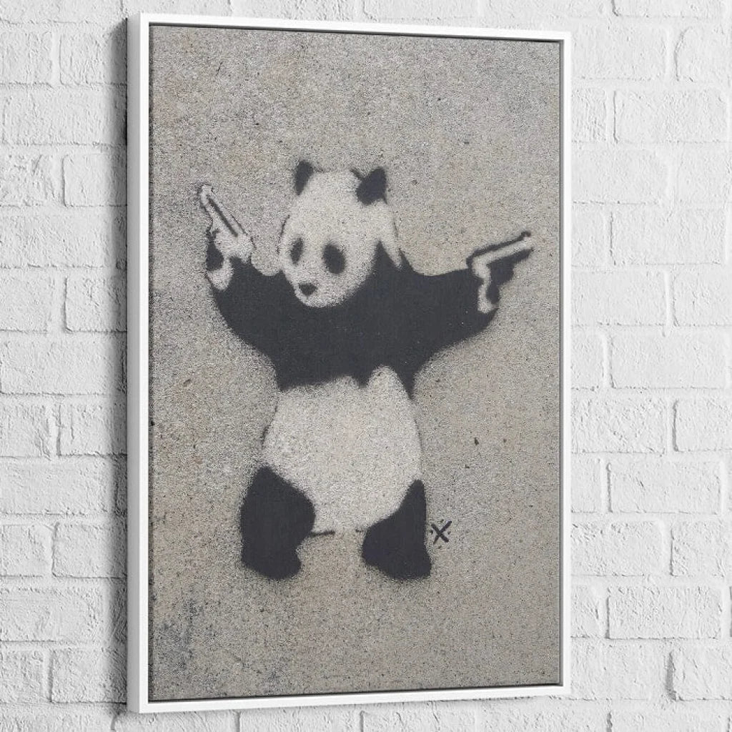 Tableau Banksy Panda With Guns 40x60cm / Cadre Blanc Tableau Banksy