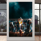 Tableau LeBron James entouré de ses titres de champion NBA

