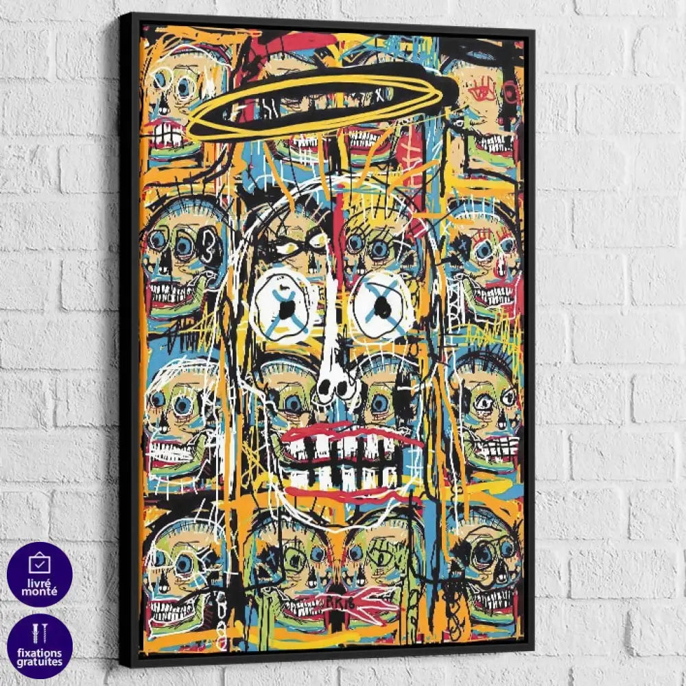 Tableau Basquiat Chaos des Crânes Célestes 40x60cm / Cadre Noir Tableau Basquiat